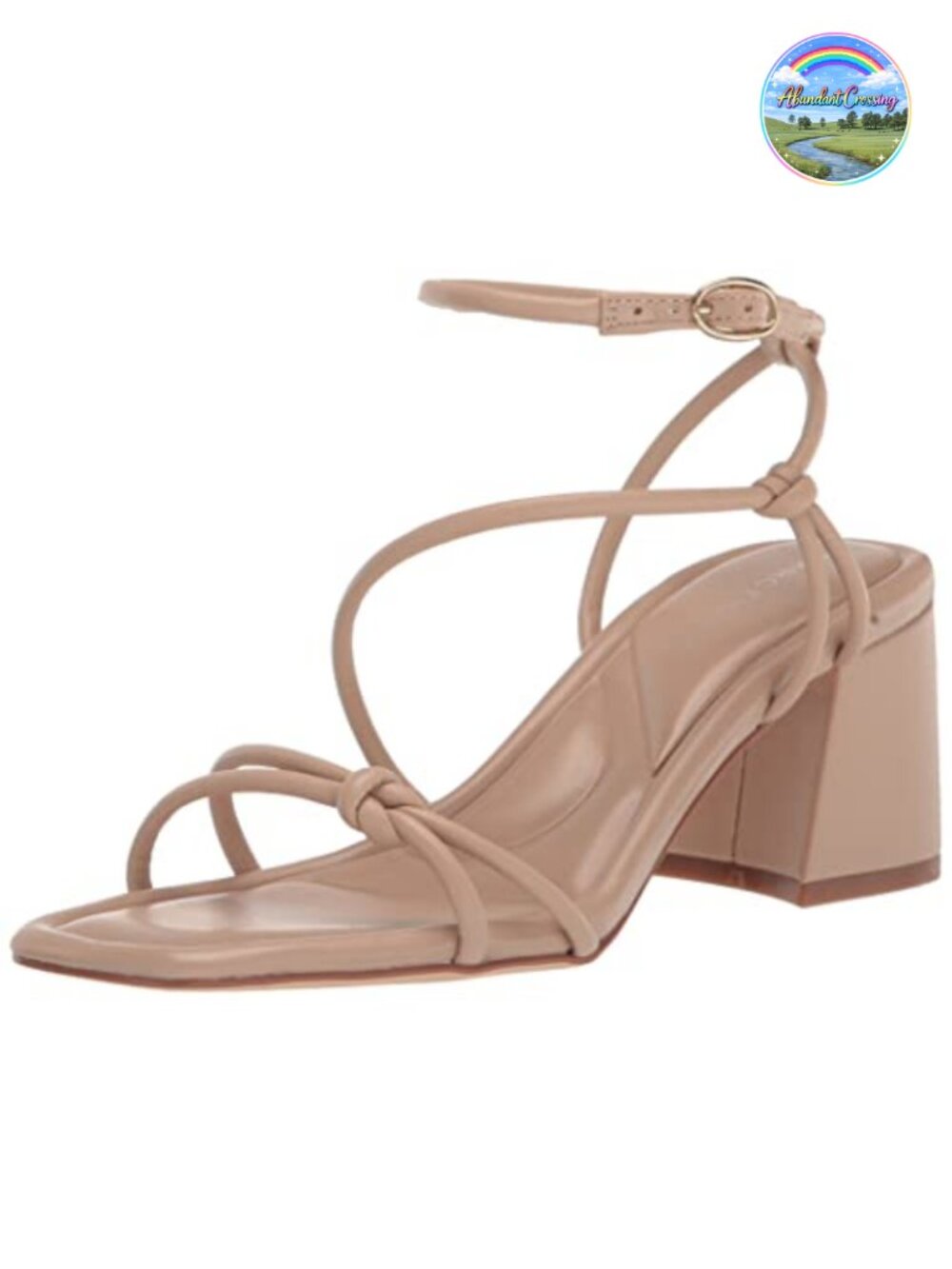 Strappy Block Heel Sandals with Adjustable Ankle Strap, Faux Leather, Square
